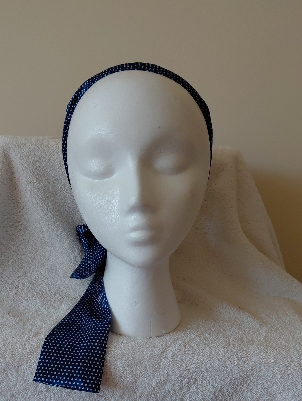 Navy Polka Dot Tie-Back Headband